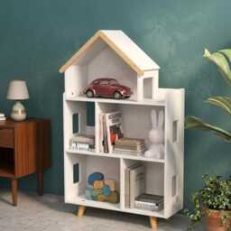 Three-Tier Toy Storage Shelf, Children Bookcase With Six Cubes - White - thumbnail 4