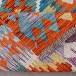 10 Ft Flatweave Runner Rug Afghan Handmade Kilim Rug, Multicolor Wool Geometric Design Turkmen Tribal Oriental Hallway - thumbnail 4