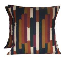 2 X Clarke & Seattle Retro Plum Mustard Navy Geometric Stripe Cushion Covers - thumbnail 1