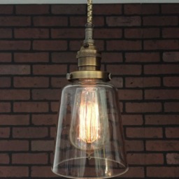 "Industrial Pendant Light -Antique Brass 4 1/2"" Clear Glass Cone Shade with Patented ""Huila Electrical Connectors" - thumbnail 2