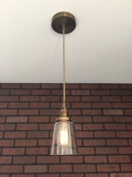 "Industrial Pendant Light -Antique Brass 4 1/2"" Clear Glass Cone Shade with Patented ""Huila Electrical Connectors"