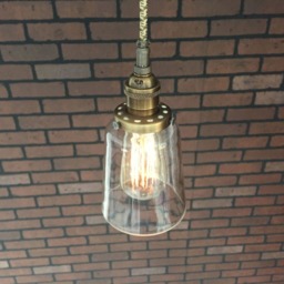 "Industrial Pendant Light -Antique Brass 4 1/2"" Clear Glass Cone Shade with Patented ""Huila Electrical Connectors" - thumbnail 3