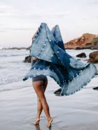 Indigo Plant Dye Throw - Handdyed Sarong, Beach Throw, Blanket, Bead Cotton Rug, Plant Dyed Indigo Cotton - thumbnail 1