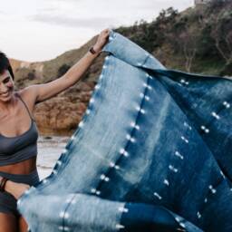 Indigo Plant Dye Throw - Handdyed Sarong, Beach Throw, Blanket, Bead Cotton Rug, Plant Dyed Indigo Cotton - thumbnail 3