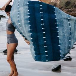 Indigo Plant Dye Throw - Handdyed Sarong, Beach Throw, Blanket, Bead Cotton Rug, Plant Dyed Indigo Cotton - thumbnail 2