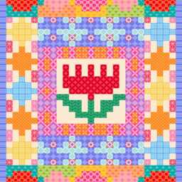 Square Flowercolourful Wall Printable, Digital Cross Stitch Print, Sweet Decor, Maximalist Colour, Pattern Picture Hanging, Bold Bright - thumbnail 2