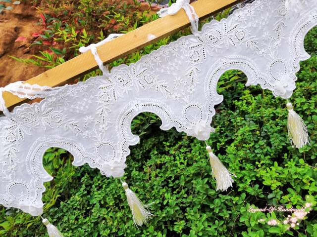 Embroidered Cotton Lace Valance With Tassels, Romantic Wedding Bunting - image 1