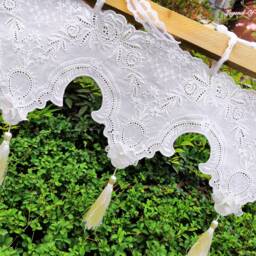 Embroidered Cotton Lace Valance With Tassels, Romantic Wedding Bunting - thumbnail 3