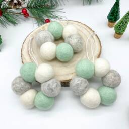 Felt Ball Bauble, Mini Christmas Tree Wreath, Pom Decorations, Nordic Hanging Ornament, Grey & Mint Bauble - thumbnail 2