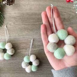 Felt Ball Bauble, Mini Christmas Tree Wreath, Pom Decorations, Nordic Hanging Ornament, Grey & Mint Bauble - thumbnail 3