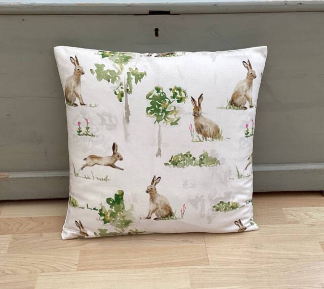 Handmade Hampstead Hare Rabbit Linen Country Home Throw Pillow Sham Cushion Cover - image 1
