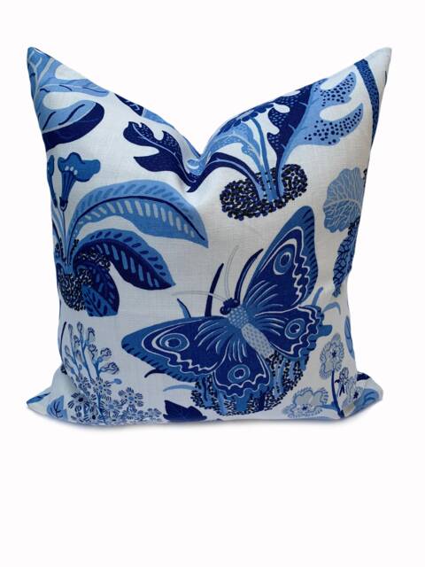 Schumacher Exotic Marine Blue Butterfly Cushion Cover Pillow Double Sided - image 1