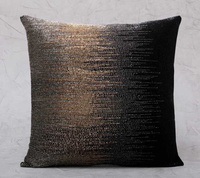 Hand Embroidered Black & Gold Pillow Cover, Luxury Embellished Accent - Bmcc301 - image 1