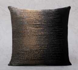 Hand Embroidered Black & Gold Pillow Cover, Luxury Embellished Accent - Bmcc301