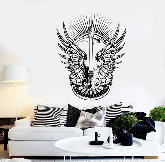 Guitar Vinyl Wall Decal Music Guitarist Wings Pop Rock Songs Cool Decor Stickers Mural - #2293Di - image 1