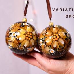 Hand-Painted Christmas Ornament, 3.14 In, Ukrainian Ornaments, Petrykivka Tree Baubles, Unique Green Flower Balls - thumbnail 3
