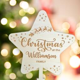Personalised Christmas Tree Topper - Wooden Star Ornament Customisable Holiday Decoration - thumbnail 2