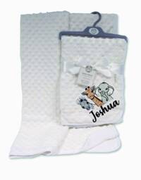 Personalised Embroidered Baby Safari Animals X3 Dimple Blanket 4 Colors Super Soft - thumbnail 1