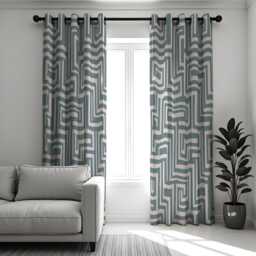 Teal Geometric Curtains, Modern Maze Pattern Drapes, Made To Measure Window Panels, Custom Eyelet Or Rod Pocket Curtains For Living Room