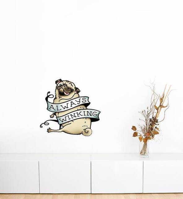 Always Winking Pug Wall Sticker Decal - Dogs & Pets Stickers, Art, Decals, Kids Boys, Girls, Animals Decals