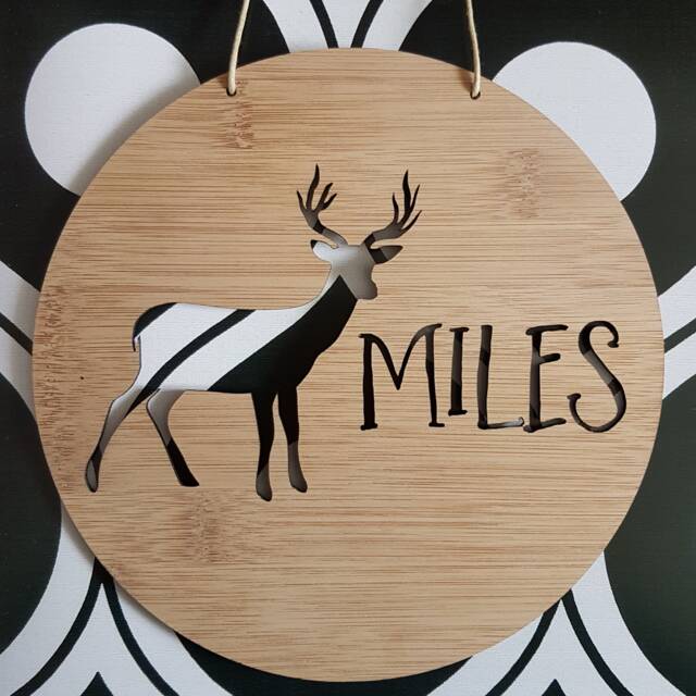 Personalised Wooden Wall/Door Hanging - Deer/stag-Wall Art-Wooden Sign-Custom-Kids Gift-Baby Gift-Lasercut-Personalized-Woodland - image 1