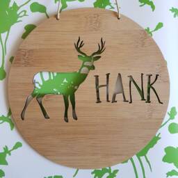 Personalised Wooden Wall/Door Hanging - Deer/stag-Wall Art-Wooden Sign-Custom-Kids Gift-Baby Gift-Lasercut-Personalized-Woodland - thumbnail 2