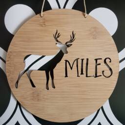 Personalised Wooden Wall/Door Hanging - Deer/stag-Wall Art-Wooden Sign-Custom-Kids Gift-Baby Gift-Lasercut-Personalized-Woodland - thumbnail 1