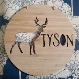 Personalised Wooden Wall/Door Hanging - Deer/stag-Wall Art-Wooden Sign-Custom-Kids Gift-Baby Gift-Lasercut-Personalized-Woodland - thumbnail 3