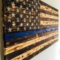 Handcrafted American Flag With Colored Stripe Police, Fire, Emt, Military- Wooden - Wall Hanging Wire On Back For Easy Install - thumbnail 2