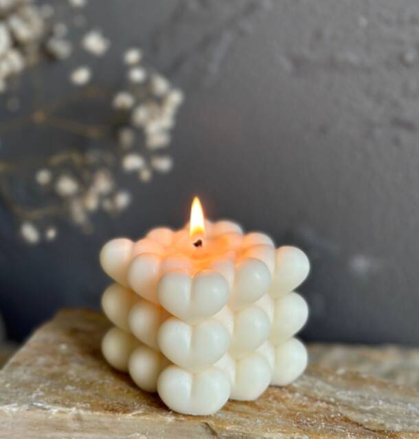 Heart Bubble Candle Organic Soy Wax Cube Candle, Home Decor - image 1