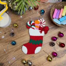 Punch Needle Christmas Wreath - Handmade Holiday Wall Hanging Festive Tufted Art Unique Xmas Gift For Home Decor - thumbnail 3