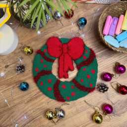 Punch Needle Christmas Wreath - Handmade Holiday Wall Hanging Festive Tufted Art Unique Xmas Gift For Home Decor - thumbnail 2