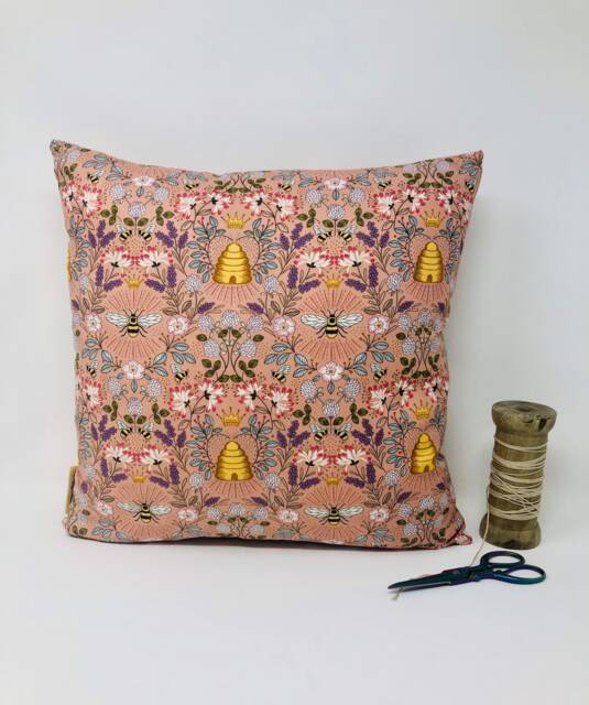 Bumble Bee Cushion, Cushion Cover, Pink, Yellow & Black Duck Feather Pillow, Letterbox Gift - image 1