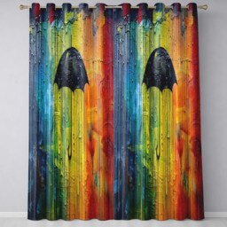 Black Umbrella On Vibrant Rainbow Abstract Background Elegant Wall Art Home Decor Readymade Eyelet Ring Top Thermal 100% Blackout Curtains - thumbnail 3