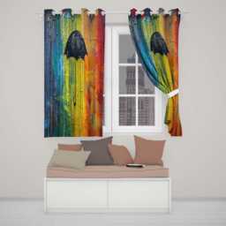 Black Umbrella On Vibrant Rainbow Abstract Background Elegant Wall Art Home Decor Readymade Eyelet Ring Top Thermal 100% Blackout Curtains - thumbnail 2