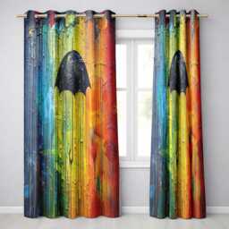 Black Umbrella On Vibrant Rainbow Abstract Background Elegant Wall Art Home Decor Readymade Eyelet Ring Top Thermal 100% Blackout Curtains - thumbnail 1