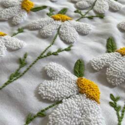 Handmade Punch Needle Daisy Pillow Cover Tufted Linen Cushion - 40cm - thumbnail 4