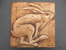 Running Hare Relief Sculpture Rabbit Art - thumbnail 1