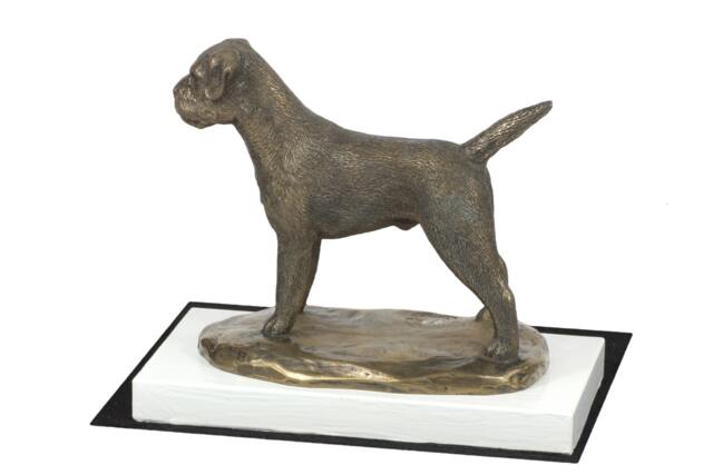 Border Terrier, Dog On White Wooden Base Statue, Limited Edition, Artdog - image 1