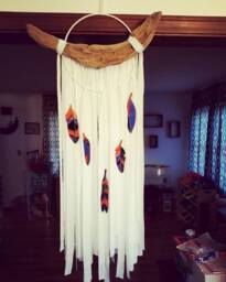 Ooak Hand Made Dreamcatcher Wall Hanging With Stained Glass Feathers
