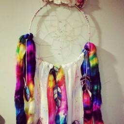 Ooak Hand Made Dreamcatcher Wall Hanging With Stained Glass Feathers - thumbnail 2