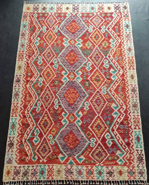 Kilim Rug Heritage, Handmade Artisan Afghan Turkish Aztec Geometric Wool 231x154 cm - image 1