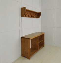 Shoe & Boot Storage Bench With Coat Rack - Rustic Hallway Furniture Set Solid Pine Entryway Multiple Sizes Handmade UK