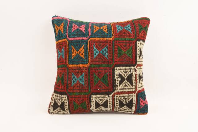 Handmade Kilim Pillow Cover Colorful Striped Wool Cushion - 16x16 - image 1