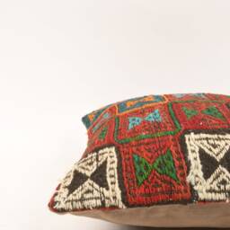 Handmade Kilim Pillow Cover Colorful Striped Wool Cushion - 16x16 - thumbnail 4