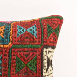 Handmade Kilim Pillow Cover Colorful Striped Wool Cushion - 16x16 - thumbnail 2