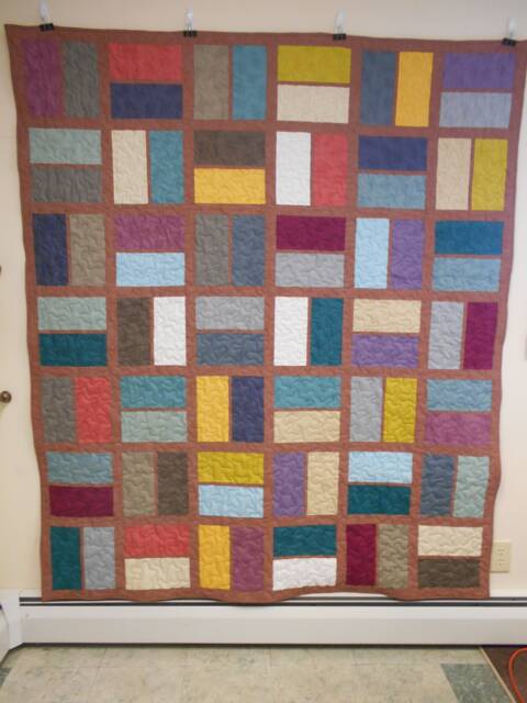 "Warm Colored Block Twin Quilt Handmade Cotton Bedding - 68"" X 80" - image 1