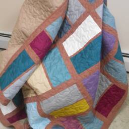 "Warm Colored Block Twin Quilt Handmade Cotton Bedding - 68"" X 80" - thumbnail 4