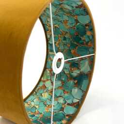 Handmade By Order Luxury Mustard Velvet With Jade Gold Abstract Paint Art Pattern Inside Drum Lamp Shade Pendant Light - thumbnail 3