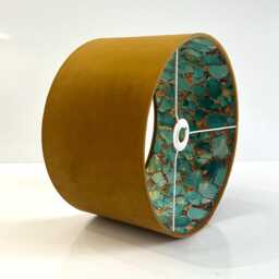 Handmade By Order Luxury Mustard Velvet With Jade Gold Abstract Paint Art Pattern Inside Drum Lamp Shade Pendant Light - thumbnail 2